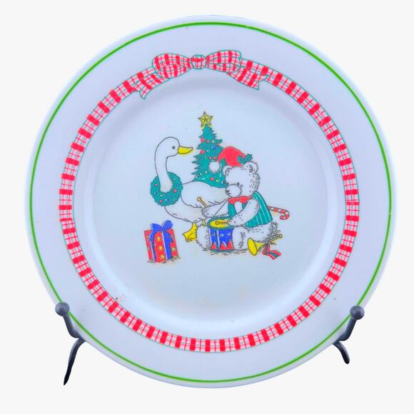 Set Of 5 Alco Industries China Christmas Plaid Pattern Plates ~ 7⅛" Bear, Goose - Picture 6 of 10